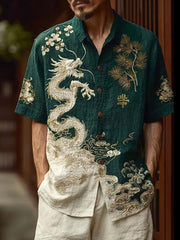 Herren-Hemd im japanischen Retro-Stil, lässig, mit kurzen Ärmeln