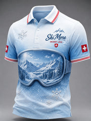 Herren-Poloshirt mit Freizeit-Print im Alpin-Ski-Stil und kurzen Ärmeln