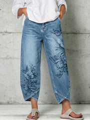 Damen-Hose mit Tier- und Schmetterlings-Art-Print