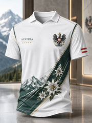 Herren-V-Ausschnitt-Top mit künstlerischem Print und Motiven österreichischer Berglandschaften