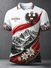 Herren-V-Ausschnitt-Top mit künstlerischem Print und Motiven österreichischer Berglandschaften