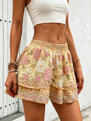 Damen Retro Baumwoll Leinen Blumen druck Kurz rock