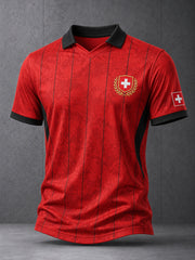 Herren-Poloshirt mit kurzen Ärmeln und Fußballmotiv