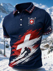 Herren-T-Shirt mit Ski-Motiv und Kurzärmeln