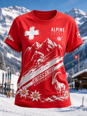 Damen-Print-T-Shirt mit kurzen Ärmeln für den alpinen Skisport