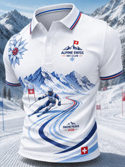 Herren-Waffelpiqué-Poloshirt mit Alpinskifahren-Motiv und Kurzärmeln