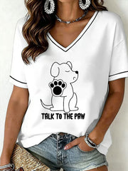 Frauen Hund Kunstdruck Casual T-Shirt