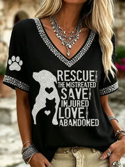 Damen Strass Hund lässig T-Shirt