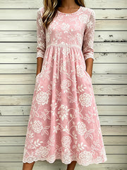 Damen Edles Blumen kleid aus Baumwolle Leinen