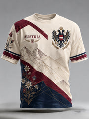 Herren-T-Shirt mit Kunstdruck im Stil der österreichischen Berg-Edelweiß-Flagge
