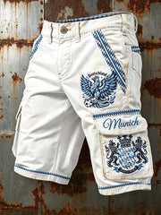 Herren-Shorts in Weiß, deutscher bayerischer Vintage-Print, lässig für die Arbeit