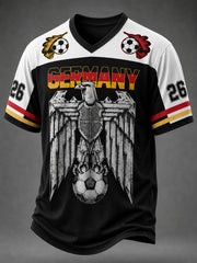 Herren-Fußballfan-T-Shirt aus Deutschland mit V-Ausschnitt und Print