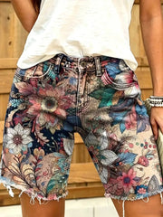 Damen-Shorts im Retro-Stil mit Ölgemälde-Blumenmuster