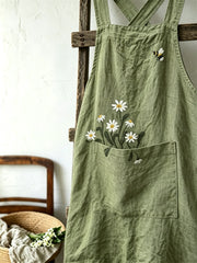 Damen Vintage Gänseblümchen & Bee Print Patch Taschen Leinen Schürze