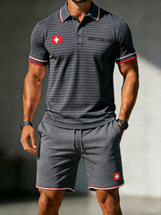 Herren-Poloshirt-Set mit Fußballmotiv und kurzen Ärmeln
