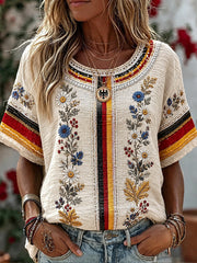 Damen-Boho-T-Shirt mit deutschem Blumenmuster