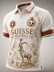 Herren-Kurzarm-Polo-Shirt mit Fußball-Themen bedruckt Waffel-Strick