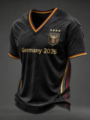 Herren-Fußball-T-Shirt aus Deutschland mit V-Ausschnitt und Aufdruck