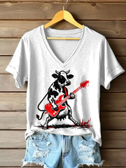 Damen Rock Kuh gedruckt lässig T-Shirt
