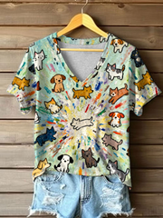 Frauen Hund und Katze Kunstdruck Casual T-Shirt