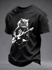 Herren-Lässiges T-Shirt mit Rock-Katzen-Print