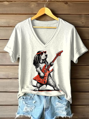 Damen-Rock-Hund-Print lässiges T-Shirt