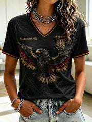 Damen-T-Shirt mit V-Ausschnitt und Fußball-Print, Deutschland