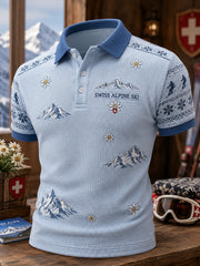 Herren-Poloshirt im Ski-Stil mit Waffelstruktur und kurzen Ärmeln