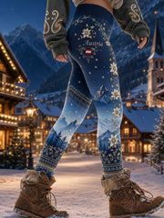 Damen-Leggings mit floralem Alpen-Design