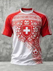 Herrenmode T-Shirt mit Schweizer Fußballmuster
