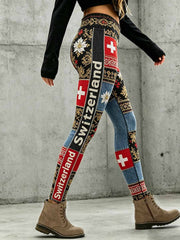 Damenmode Schweizer Fußball-Print-Leggings
