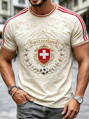 Herrenmode T-Shirt mit Schweizer Fußballmuster