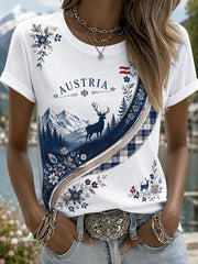 Damen-T-Shirt mit kunstvollem Gedenkdruck zu den natürlichen Elementen Österreichs