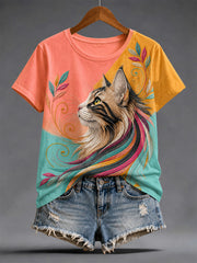 Künstlerisches Katzen muster für Frauen lässiges T-Shirt