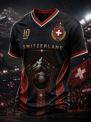 Herren-T-Shirt mit Fußballmotiv, kurzen Ärmeln und V-Ausschnitt