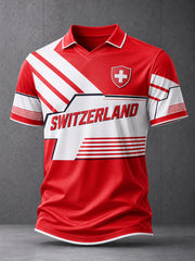 Herren-Poloshirt mit kurzen Ärmeln und Fußballmotiv