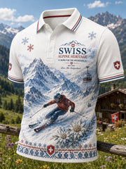 Herren-Ski-Kunstdruck Waffelkleid Kurzarm-Poloshirt
