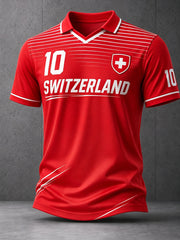 Herren-Poloshirt mit kurzen Ärmeln und Fußballmotiv