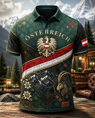 Herren-Poloshirt mit Kunstdruck im österreichischen Landschaftsstil