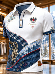 Herren-Poloshirt mit Kunstdruck im österreichischen Landschaftsstil