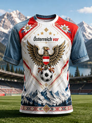 Herren-T-Shirt mit Kunstdruck zum Anfeuern bei österreichischen Fußballspielen