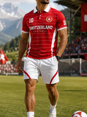 Sportliches Herren-Poloshirt-Set mit Fußballmotiv und kurzen Ärmeln