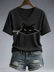 Frauen-T-Shirt mit witzigem Katzen-Print