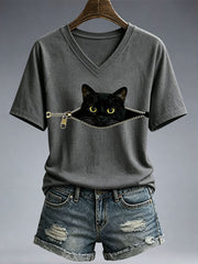 Frauen-T-Shirt mit witzigem Katzen-Print
