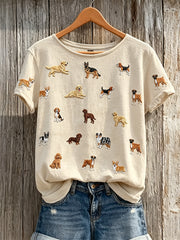 Damen-T-Shirt mit niedlichem Hundemuster und kurzen Ärmeln für Hundefreundinnen