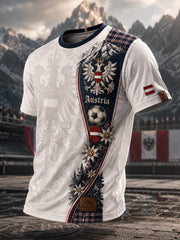 Herren-T-Shirt mit Kunstdruck: Österreichisches Fußballspiel – jubelnder Fan