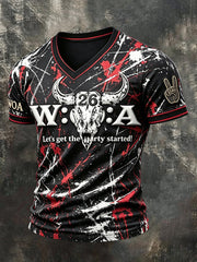 Herren-T-Shirt im Punk-Stil mit V-Ausschnitt und Wacken-Open-Air-Print – lässig und modisch