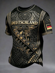 Herren-T-Shirt in Schwarz mit deutschem Fußball-Print, lässig geschnitten