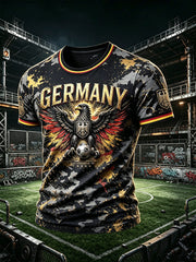 Herren-T-Shirt im Retro-Stil mit deutschen Fußball-Eagles und Camouflage-Print – lässig und cool
