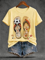 Damen-Freizeit-T-Shirt mit sommerlichem Fußball-Print